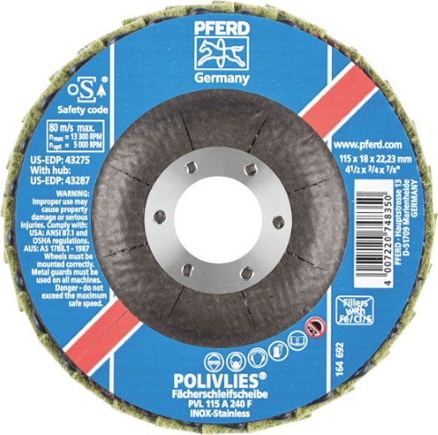 PFERD DISC FLAP ALUMINIUM OXIDE 115MM POLIVLIES FINE